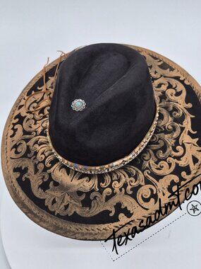 Boho Custom Wide-Brim Western Tooled & Embellished Custom Engraved Western Hat